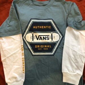 Vans Blue and White Authentic Long Sleeve Tee